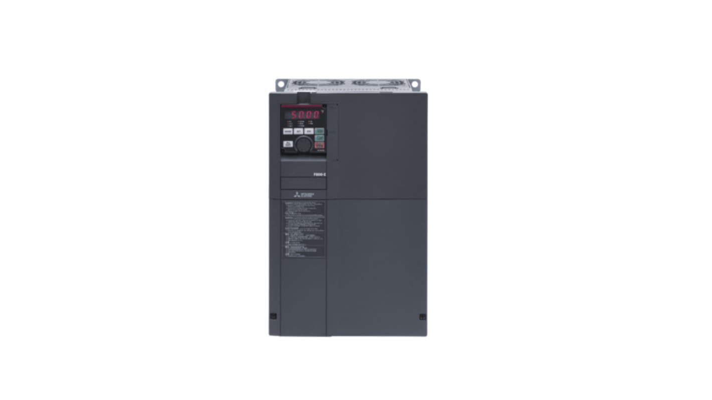 Inverter Mitsubishi Electric FR-F840-00470-E2-60, 22 kW, 3 fasi, montaggio a parete, interfaccia Ethernet, grado di protezione IP20.