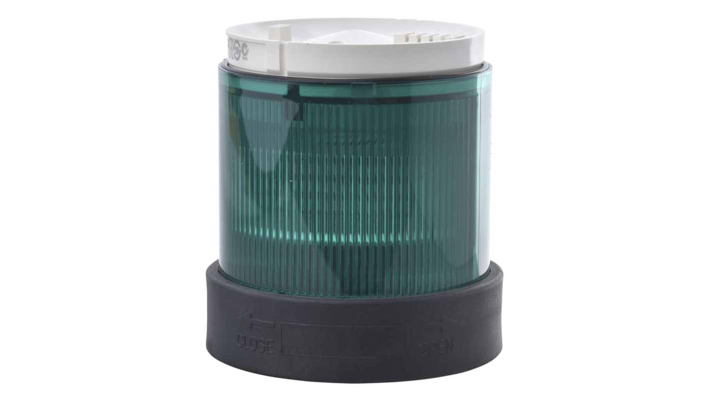 Segnalatore industriale Schneider Electric XVBC2B3D con LED verde, 24V ca/cc, Ø70mm h63mm. Ideale per indicatori di stato in ambienti industriali.