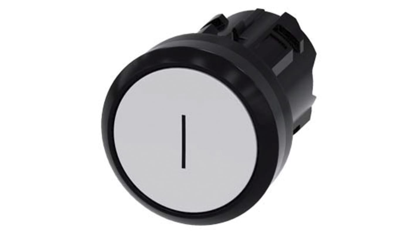 Pulsante instabile Siemens SIRIUS ACT, rotondo, 22 mm, bianco, contatto momentaneo, protezione IP66/IP67/IP69K. Codice 3SU1000-0AB60-0AC0.
