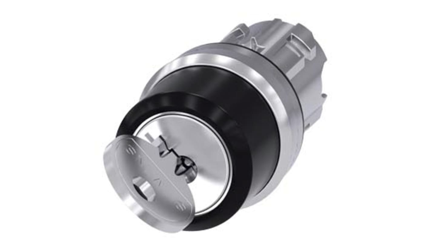 Interruttore a chiave Siemens 3SU1050-4CF21-0AA0, RONIS rotondo 22mm, 2 posizioni, metallo lucido - Perfetto per applicazioni professionali.