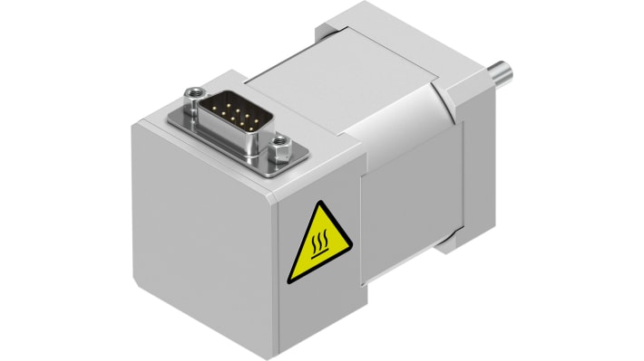 Motore passo-passo ibrido Festo EMMS-ST-42-S-S-G2, angolo di passo 1.8°, coppia 0,5 Nm, dimensioni 66x24 mm. Grado di protezione IP54.