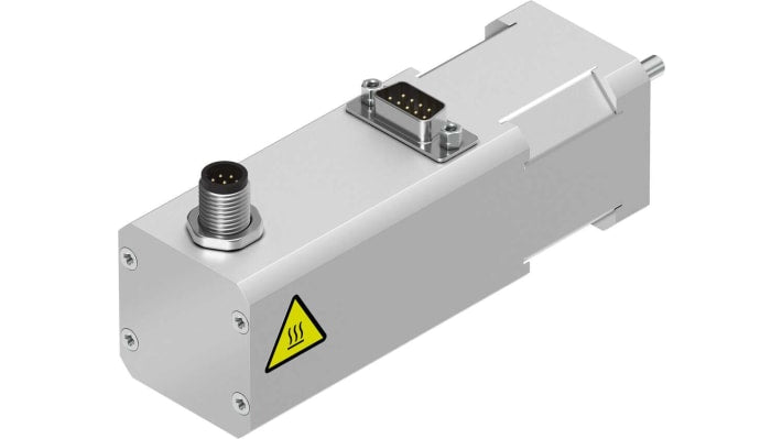 Motore passo-passo ibrido Festo EMMS-ST-42-S-SEB-G2, angolo di passo 1,8°, tensione 48 V, peso 600 g, grado di protezione IP54.