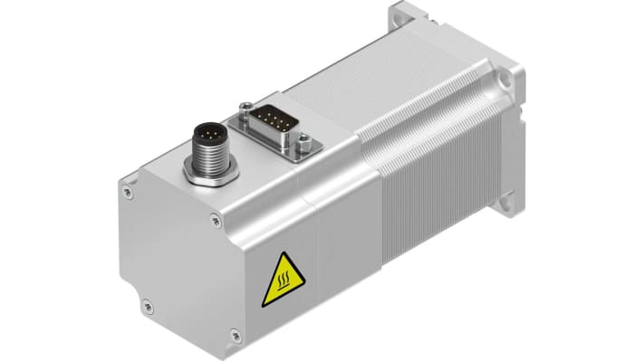 Motore passo-passo ibrido Festo EMMS-ST-57-M-SE-G2, angolo di passo 1.8°, coppia di tenuta 1.4Nm, dimensioni 124mm di profondità.
