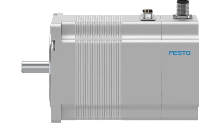 Motore passo-passo ibrido Festo EMMS-ST-87-S-SE-G2, coppia di tenuta 2.5Nm, dimensioni 112.6x11x27 mm, grado di protezione IP54.