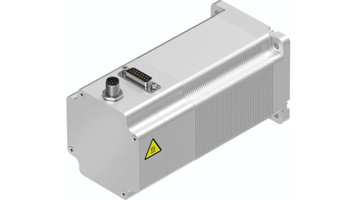 Motore passo-passo ibrido Festo EMMS-ST-87-L-SE-G2, angolo di passo 1.8°, coppia di tenuta 9.3Nm, dimensioni 174.9 mm di profondità.