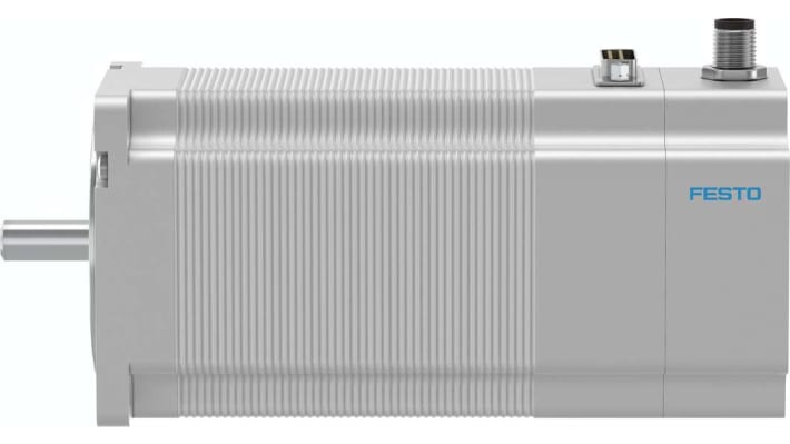 Motore passo-passo ibrido Festo EMMS-ST-87-L-SE-G2, angolo di passo 1.8°, coppia di tenuta 9.3Nm, dimensioni 174.9 mm di profondità.