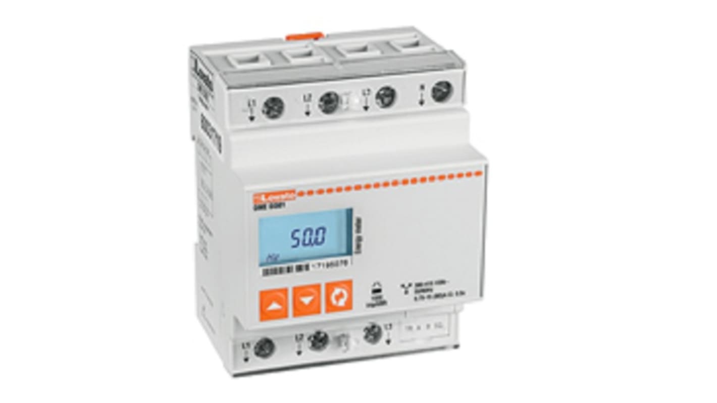 Contatore di energia trifase Lovato DMED301MID, display LCD, collegamento diretto fino a 80 A, montaggio su guida DIN.