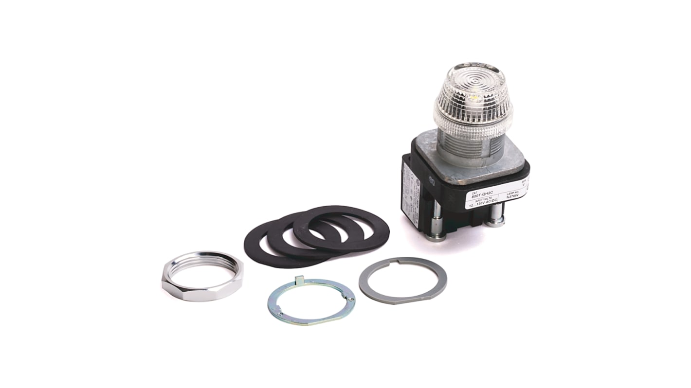 Spia pilota LED blu Allen Bradley 800T-QH2B, rotonda, diametro foro 30 mm, tensione 12-130 V CA/CC, materiale metallico.