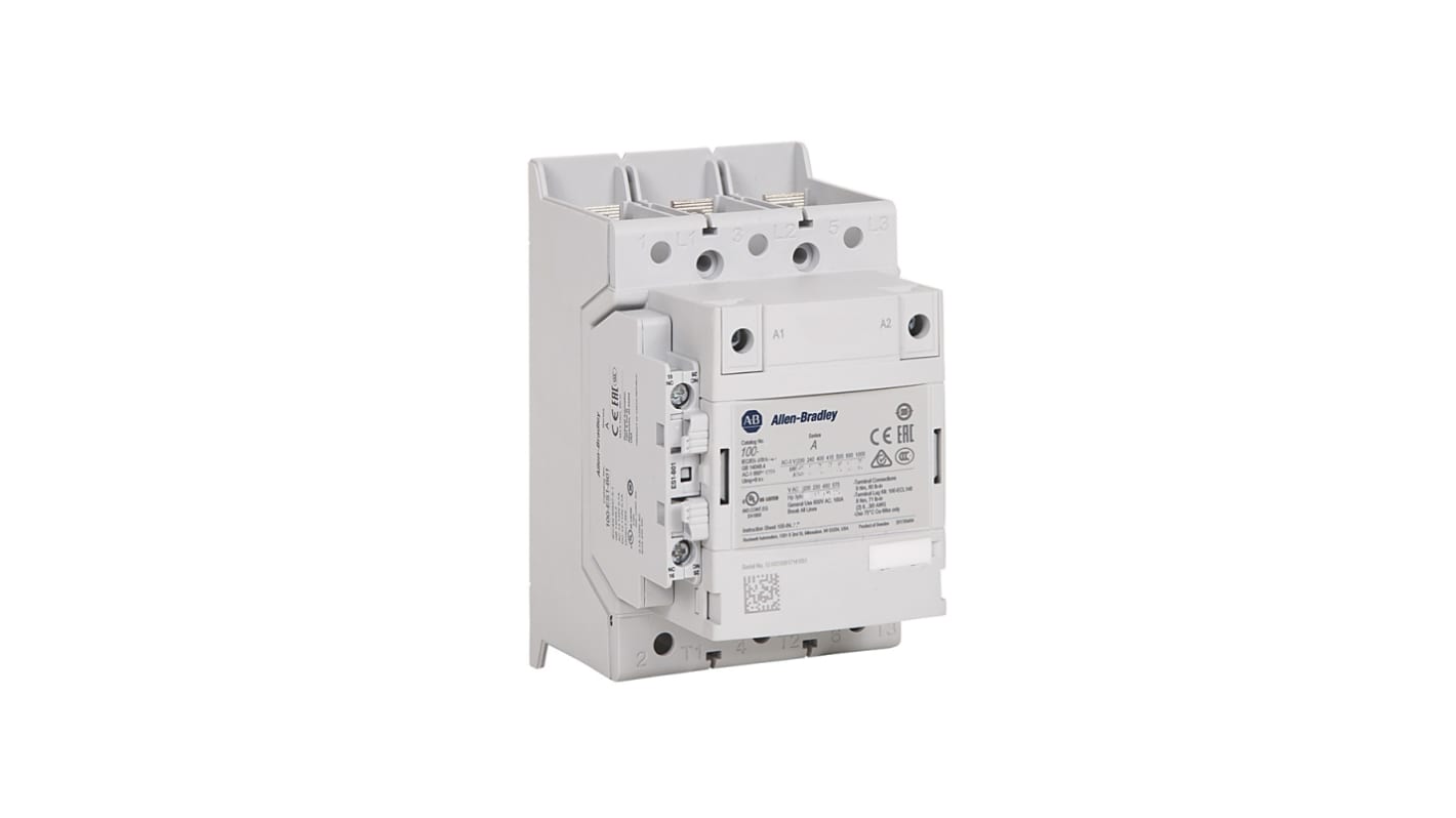 Contattore Direct on Line Allen Bradley 100-E146KD11L, 3 poli, 146 A, montaggio a pannello, dimensioni 90x126x150 mm.