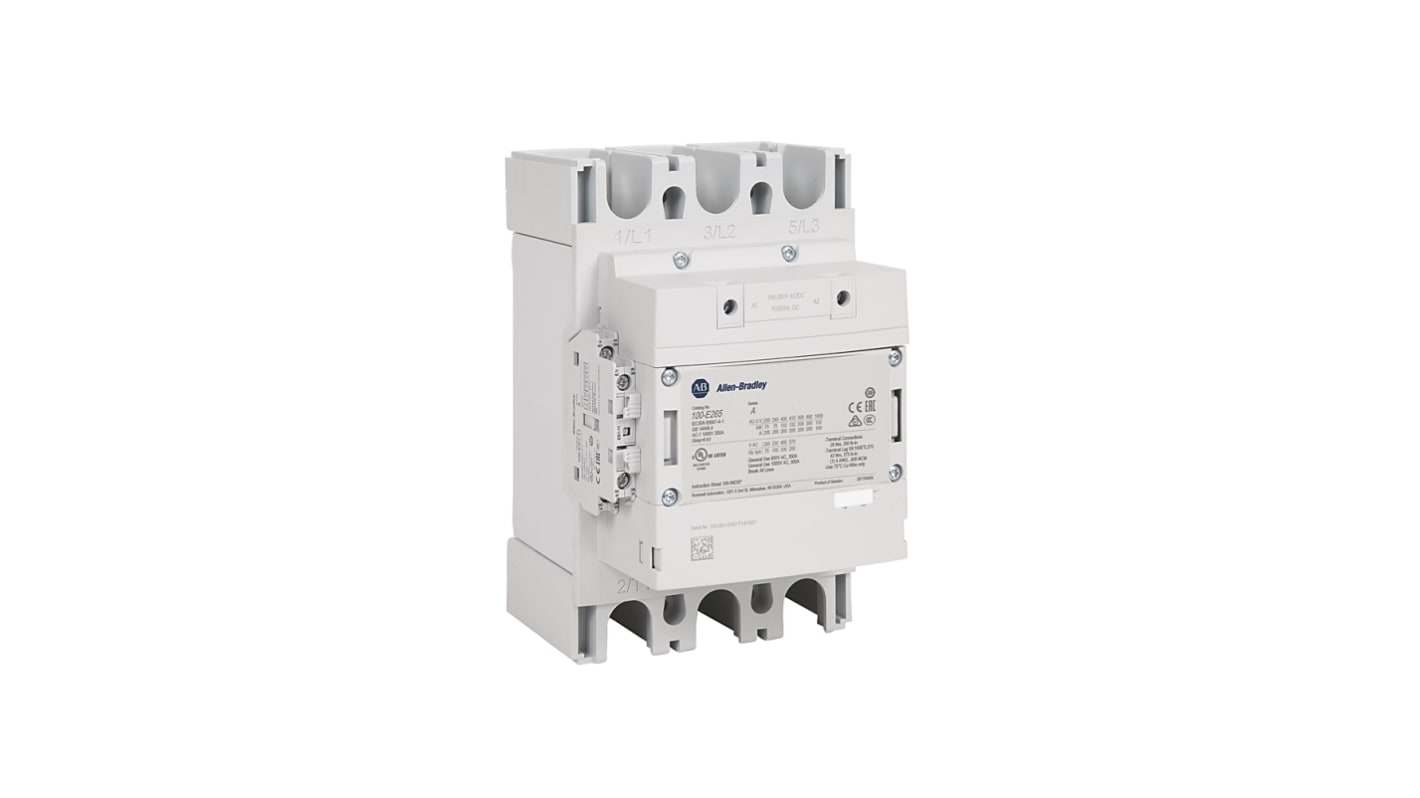 Contattore Direct on Line Allen Bradley 100-E265ED11, 3 poli, 1 NO + 1 NC, montaggio a pannello, dimensioni 140x195.5x225 mm.