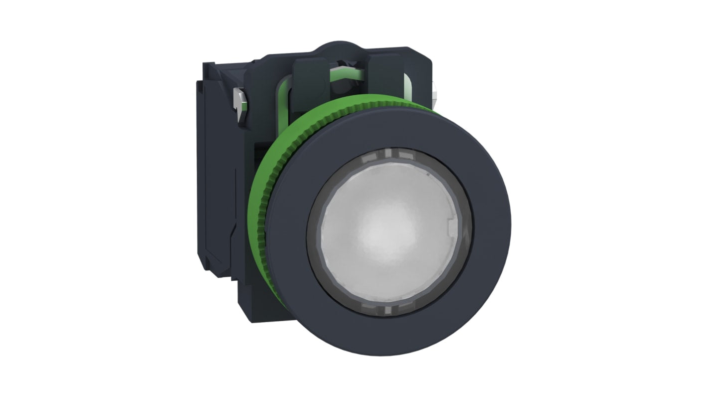 Pulsante illuminato Schneider Electric XB5FW31B5, montaggio a pannello, contatto SPDT, diametro 36.6 mm, grado di protezione IP69K.