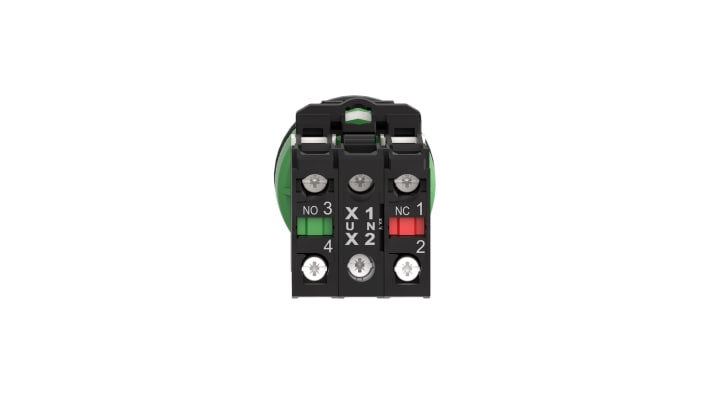 Pulsante illuminato Schneider Electric XB5FW31B5, montaggio a pannello, contatto SPDT, diametro 36.6 mm, grado di protezione IP69K.