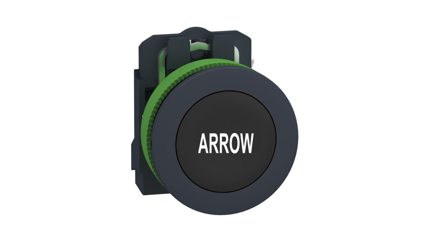 Pulsante SPST Schneider Electric XB5FA3351, montaggio a pannello, IP69, diametro 36.6 mm, colore nero con cappuccio bianco.