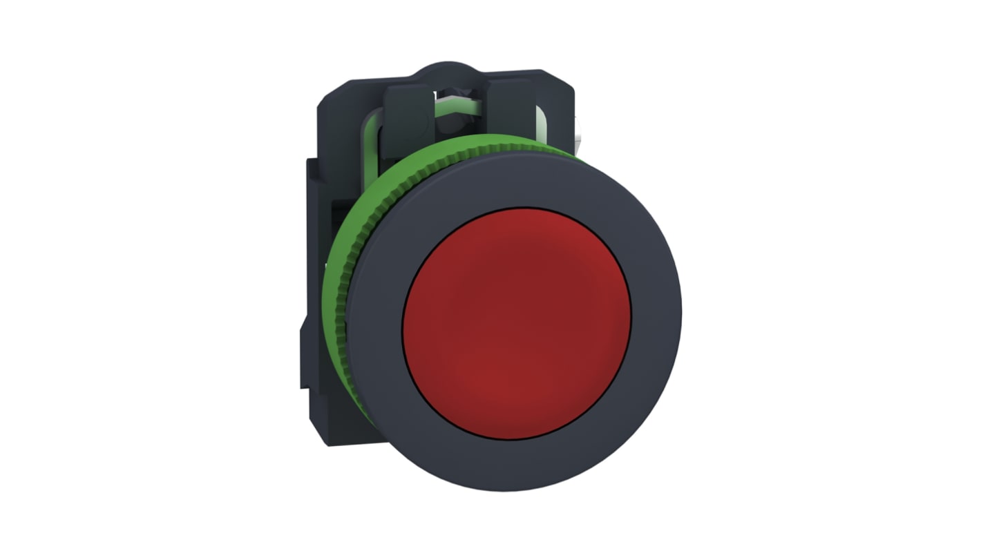 Pulsante SPST rosso Schneider Electric XB5FA42, montaggio a pannello, IP69, diametro 30mm, per ambienti industriali estremi.