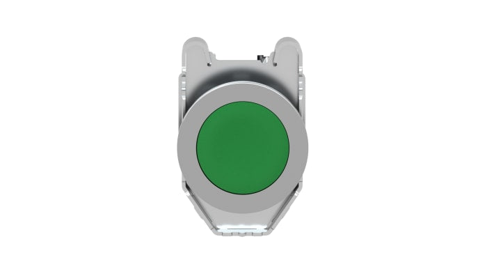 Pulsante SPST Schneider Electric XB4FA31, montaggio a pannello, diametro 36,5 mm, colore verde, resistente a temperature da -40 a +70 °C.