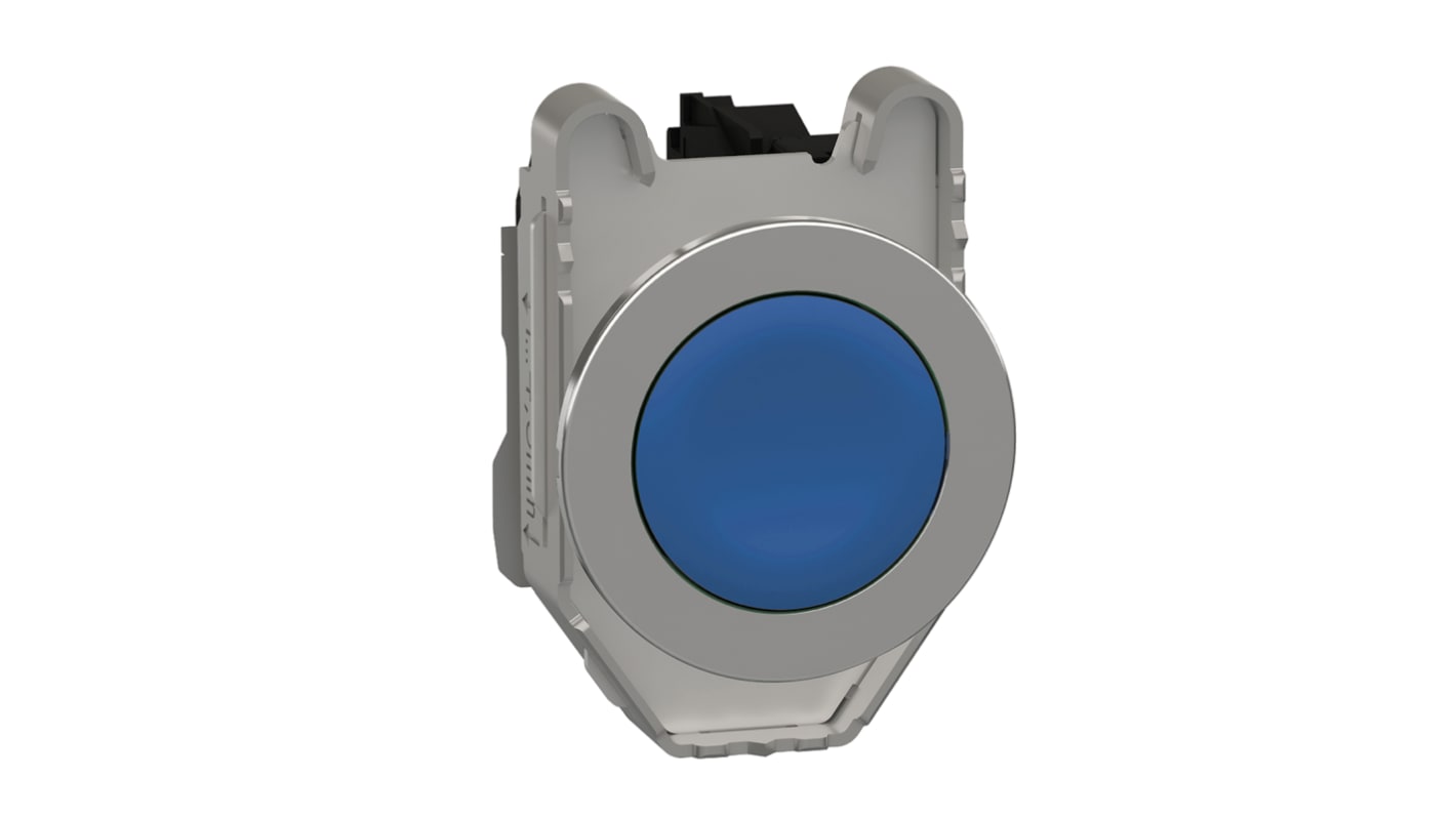 Pulsante SPST Schneider Electric XB4FA61, montaggio a pannello, diametro 30mm, colore blu, resistenza alle vibrazioni.