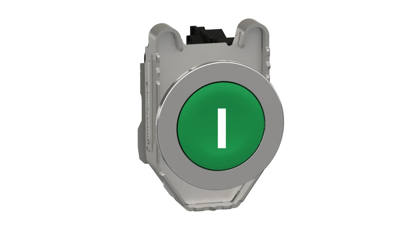 Pulsante SPST Schneider Electric XB4FA3311, montaggio a pannello, verde, diametro 36.5mm, resistenza alle vibrazioni, 1NO.