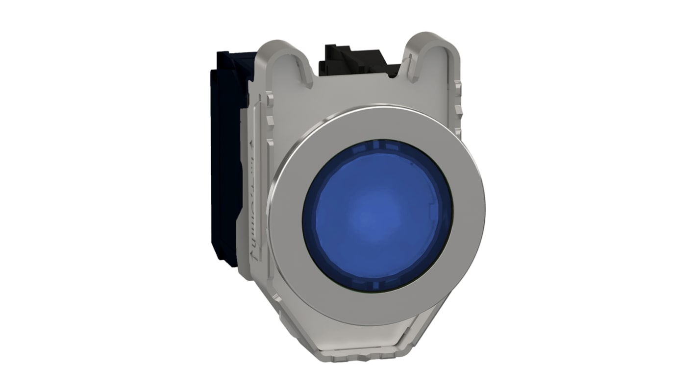 Pulsante SPDT luminoso Schneider Electric, montaggio a pannello, diametro 30 mm, colore blu, resistenza alle vibrazioni.