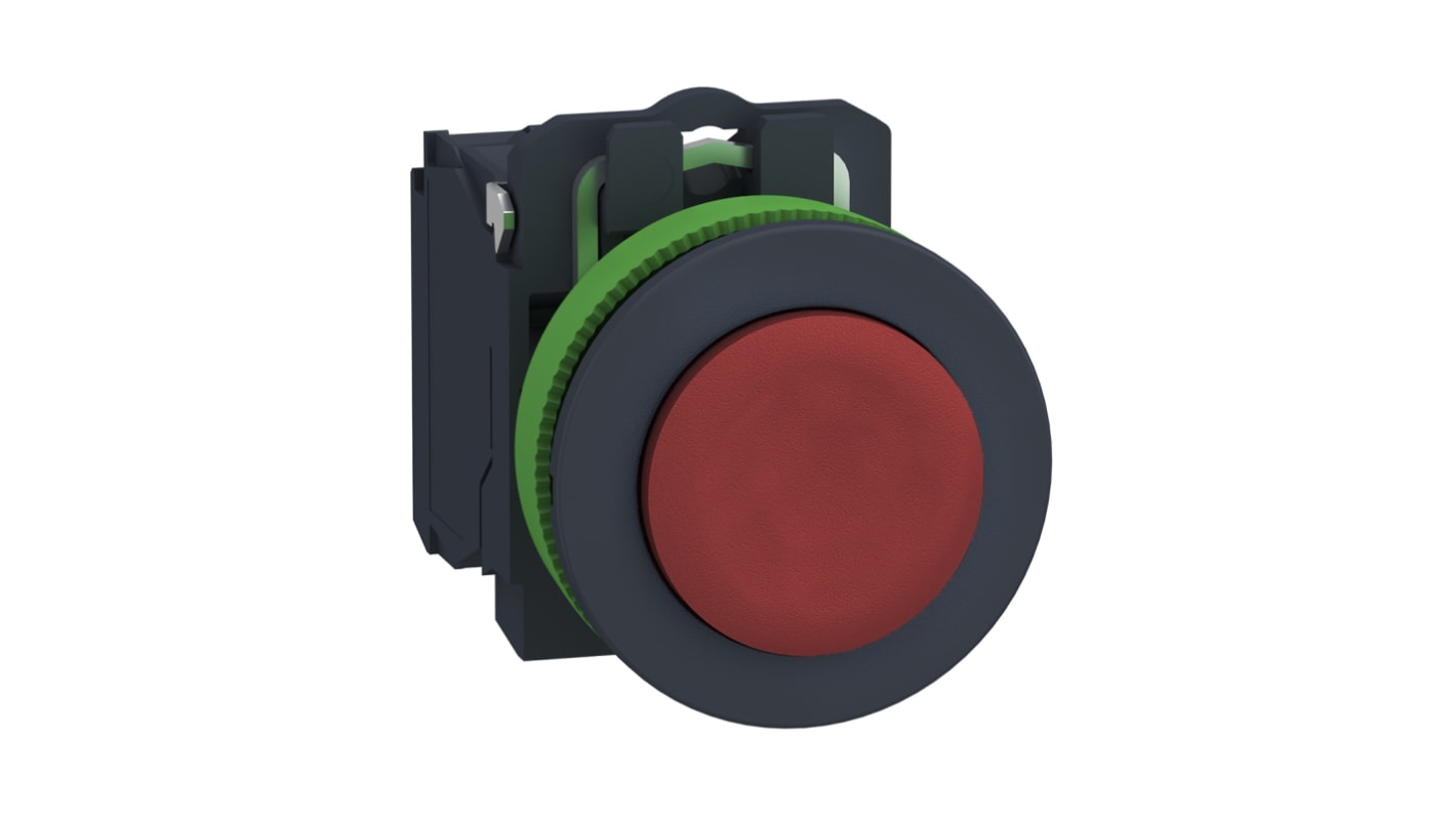 Pulsante SPST rosso Schneider Electric XB5FL42, montaggio a pannello, diametro foratura 30 mm, resistente a temperature da -40 a +70 °C.