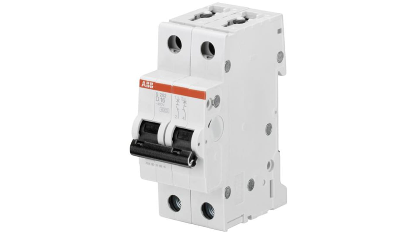 Interruttore magnetotermico ABB 352252, 2 poli, 1A, 400V AC, montaggio su guida DIN, dimensioni 69mm x 35mm x 88mm.