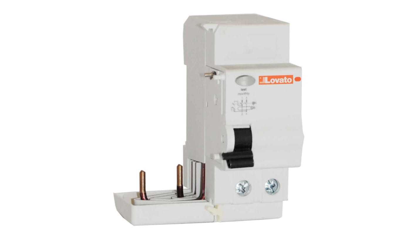 Interruttore differenziale Lovato P1RA, 2 poli, 40A, 30mA, montaggio su guida DIN, dimensioni 71.3 x 69.2 x 92mm.