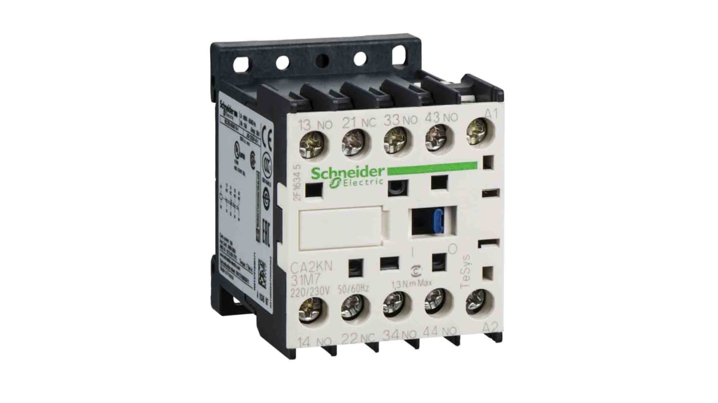 Relè di controllo Schneider Electric CA2KN31M7, 3NO + 1NC, montaggio su guida DIN, dimensioni 45x58x57 mm, tensione 690 V c.a.