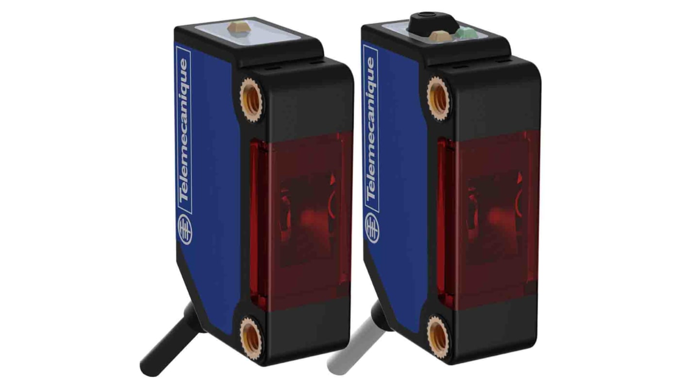 Sensore fotoelettrico Telemecanique Sensors XUM2ANSBL2, miniaturizzato, rilevamento 15 m, uscita NPN, IP67, montaggio su cavo.