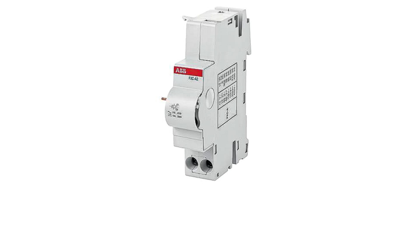 Contattore ABB 459701 con scatto shunt F2C-A2, tensione operativa 110-415V c.a., dimensioni 10x60x80mm. Compatibile con RCCB F200 e RCBO DS201.