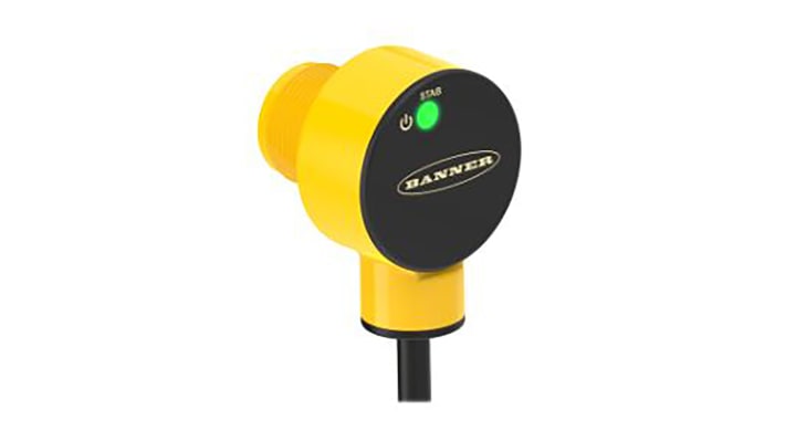 Sensore fotoelettrico cilindrico Banner T18-2VPDS-2M, rilevamento 300 mm, montaggio a flangia, grado di protezione IP67/IP68/IP69K.