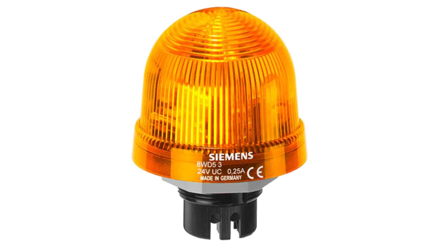 Segnalatore fisso LED giallo Siemens 8WD5320-5AD, montaggio a baionetta, diametro 70 mm, grado di protezione IP65.