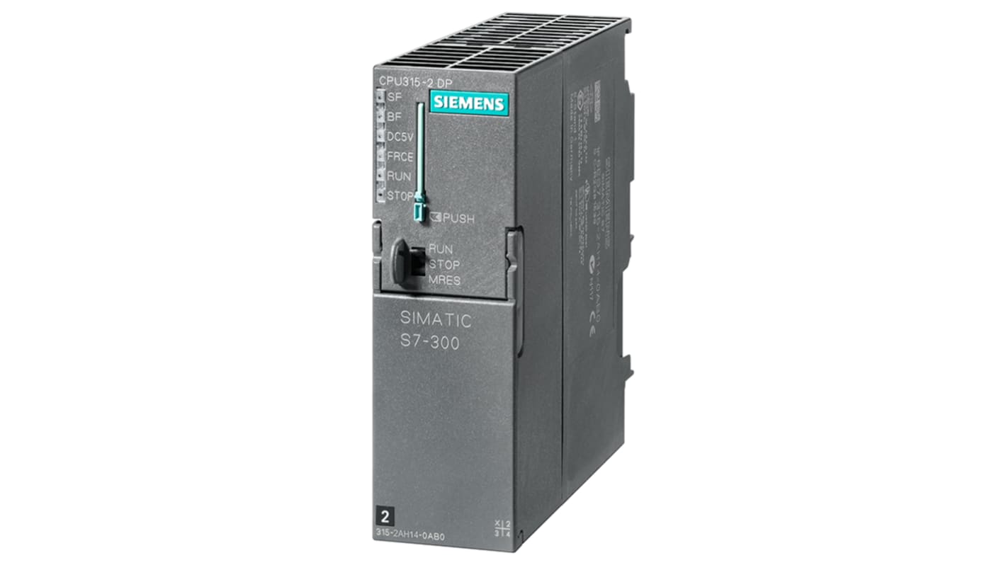CPU PLC Siemens SIMATIC S7-300, 24V c.c. (6ES7315-2AH14-0AB0) con 256KB di memoria, supporto MPI e PROFIBUS. Ideale per sistemi industriali automatizzati.