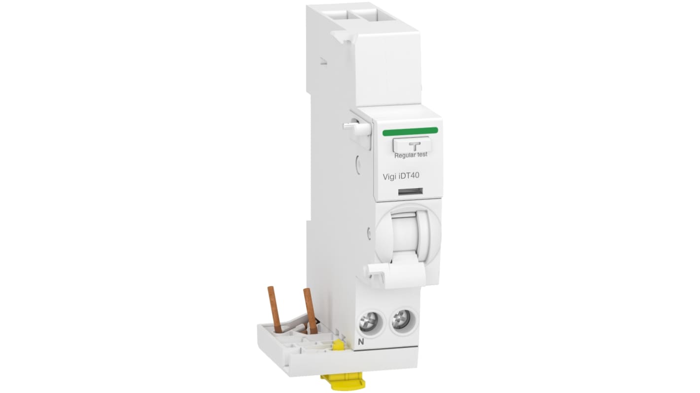 Interruttore RCD Schneider Electric Vigi iDT40, 1P+N, 25A, montaggio su guida DIN, dimensioni 36 x 91mm, sensibilità 30mA.