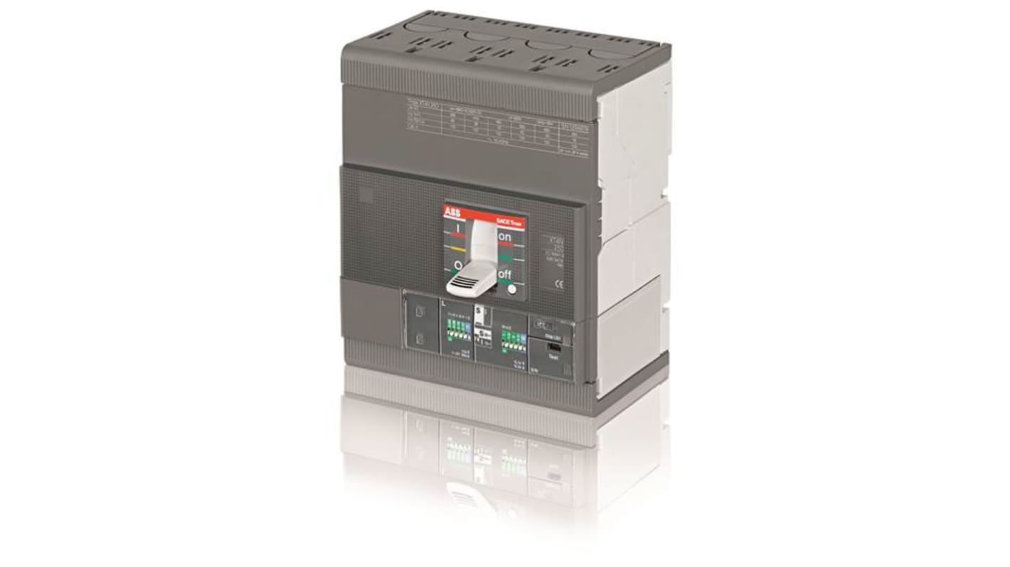 Interruttore magnetotermico scatolato ABB 68147, 4 poli, 250A, 690V, potere di interruzione 65 kA, dimensioni 140x82.5x160 mm.