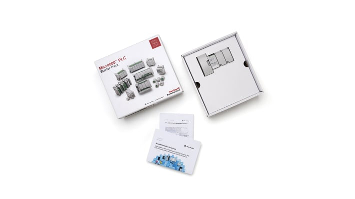 Rockwell Automation 2080-LC20-STARTERPACKLRS, starter kit per CPU PLC Micro 820 Lite, 24 V c.c., include controller e alimentatore.