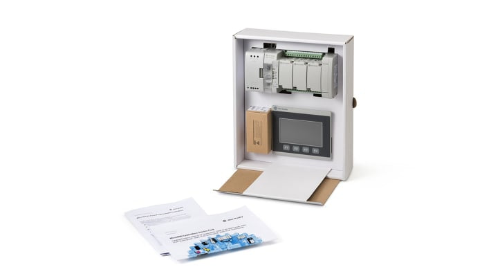 Rockwell Automation 2080-LC50-STARTERPACKRS, starter kit per CPU PLC Micro 850 con 14 ingressi digitali e terminale PanelView 800.