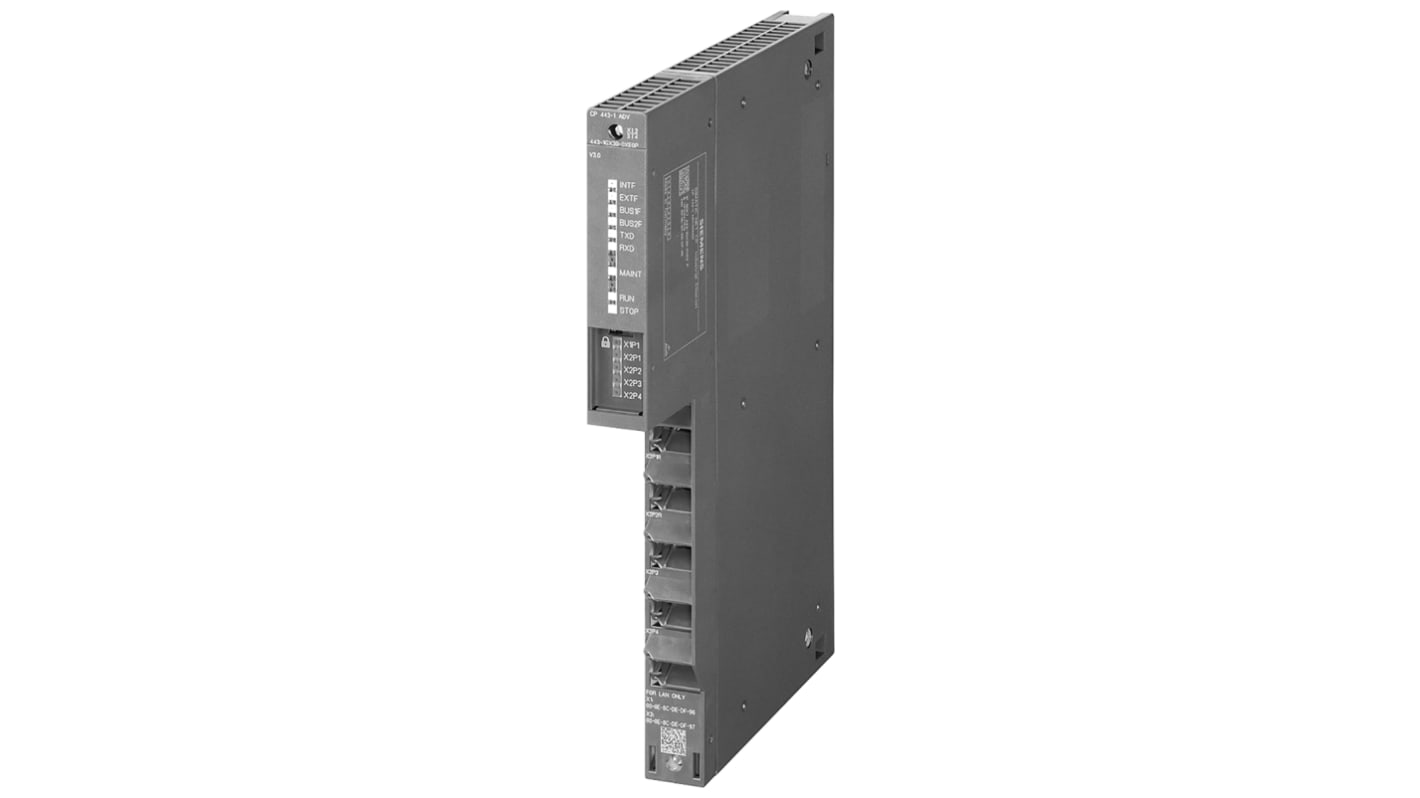 Modulo di espansione Siemens 6GK7443-1GX30-0XE0 per PLC SIMATIC S7, montaggio su guida DIN, 5 ingressi RJ45.