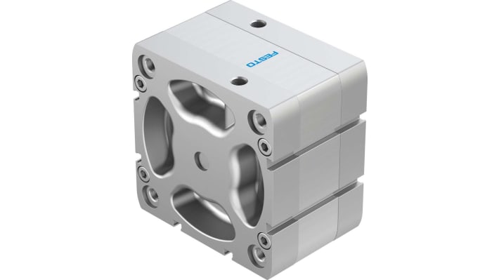 Cilindro pneumatico compatto Festo ADN10010IPA, doppio effetto, foro 100mm, corsa 10mm, assemblabile in diverse posizioni.