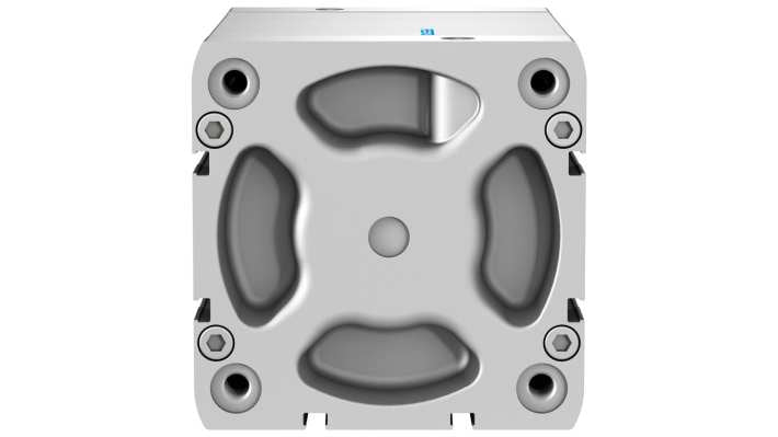 Cilindro pneumatico compatto Festo ADN-100-80-I-P-A, azione doppia, alesaggio 100 mm, corsa 80 mm, pressione massima 10 bar.