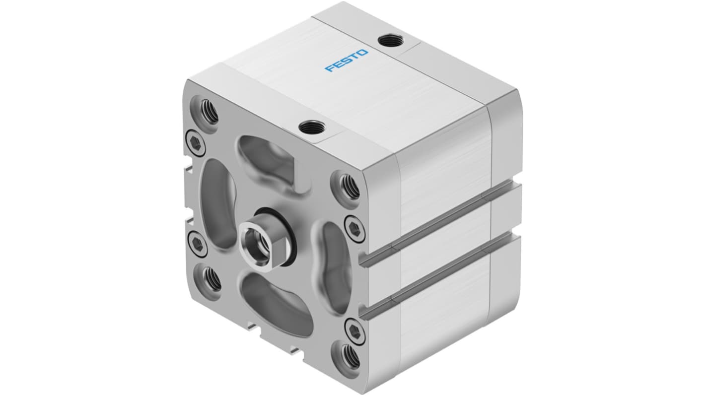 Cilindro pneumatico Festo ADN-80-25-I-P-A, doppio effetto, alesaggio 80 mm, corsa 25 mm, attacco G 1/8, max 10 bar.