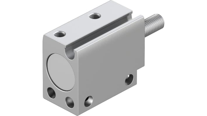 Cilindro pneumatico Festo ADN-S-10-10-A, doppio effetto, foro 10 mm, corsa 10 mm, struttura in alluminio anodizzato.