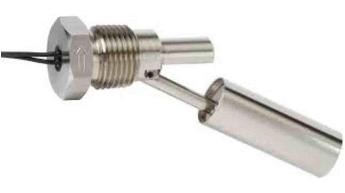 Interruttore a galleggiante WIKA 13955 in acciaio INOX, montaggio orizzontale, temperatura da -40 a +120 °C, lunghezza cavo 500 mm.