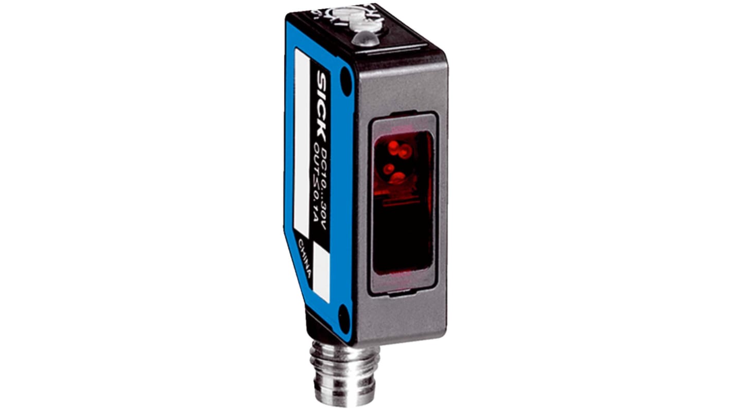 Sensore fotoelettrico rettangolare Sick WL8G-N2231 a retroriflessione, rilevamento fino a 3 m, uscita NPN, IP67, -25°C/+55°C.