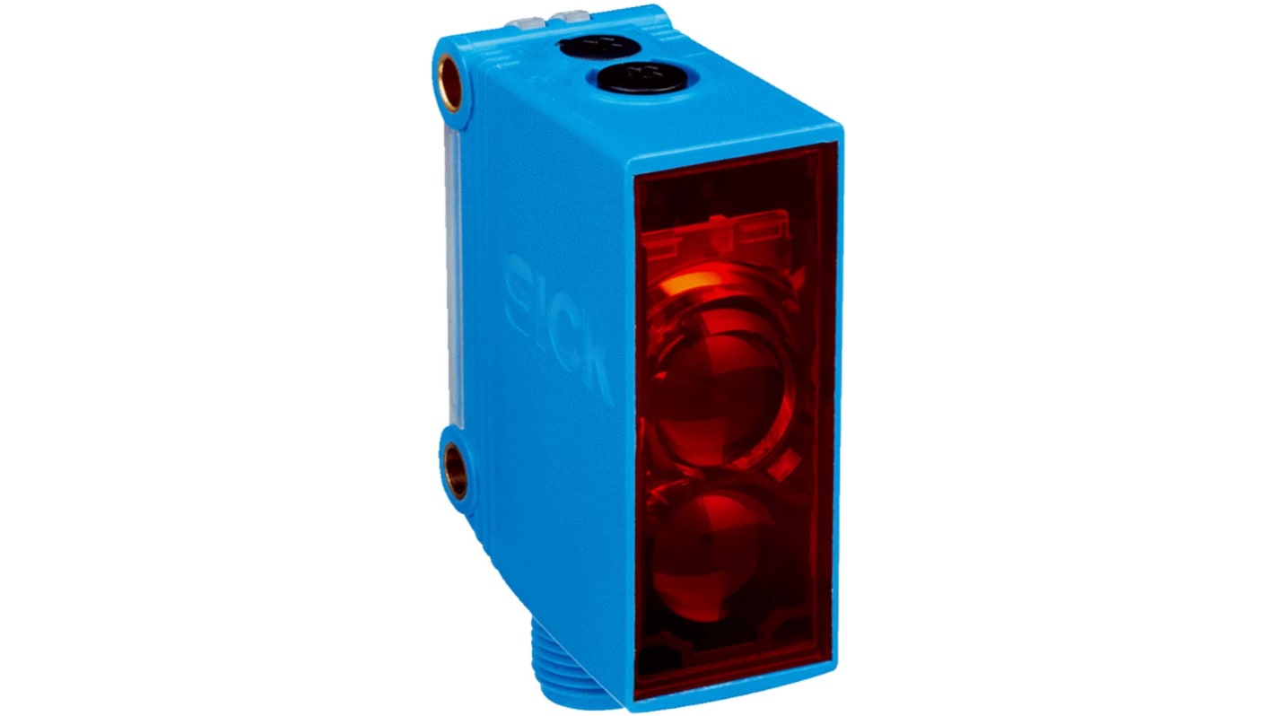 Sensore fotoelettrico rettangolare Sick GL10-P4211, retro-riflettente, 12 m di rilevamento, IP67, con connettore M12.