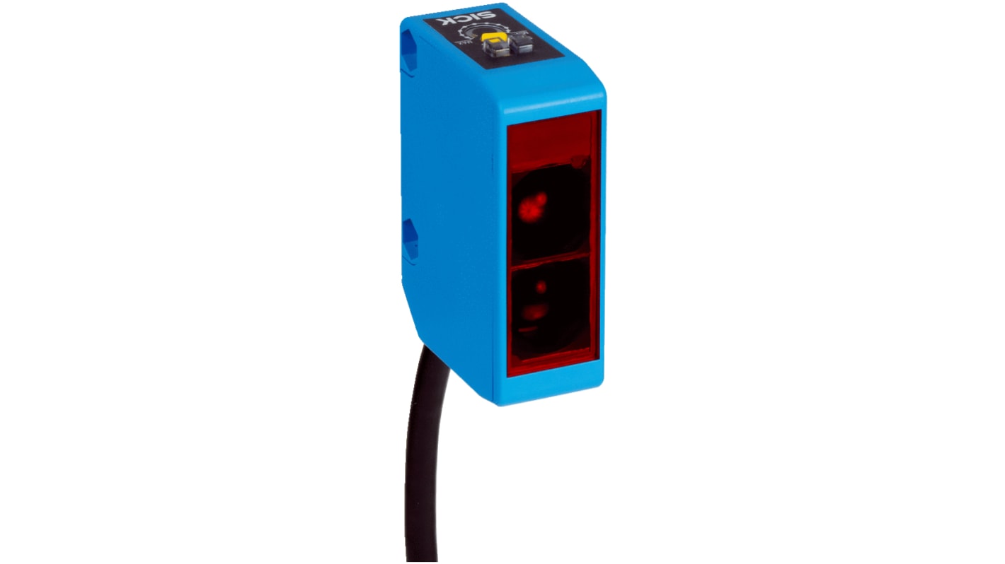 Sensore fotoelettrico rettangolare Sick WL250-2R1631, rilevamento fino a 12 m, uscita relè, grado di protezione IP67.