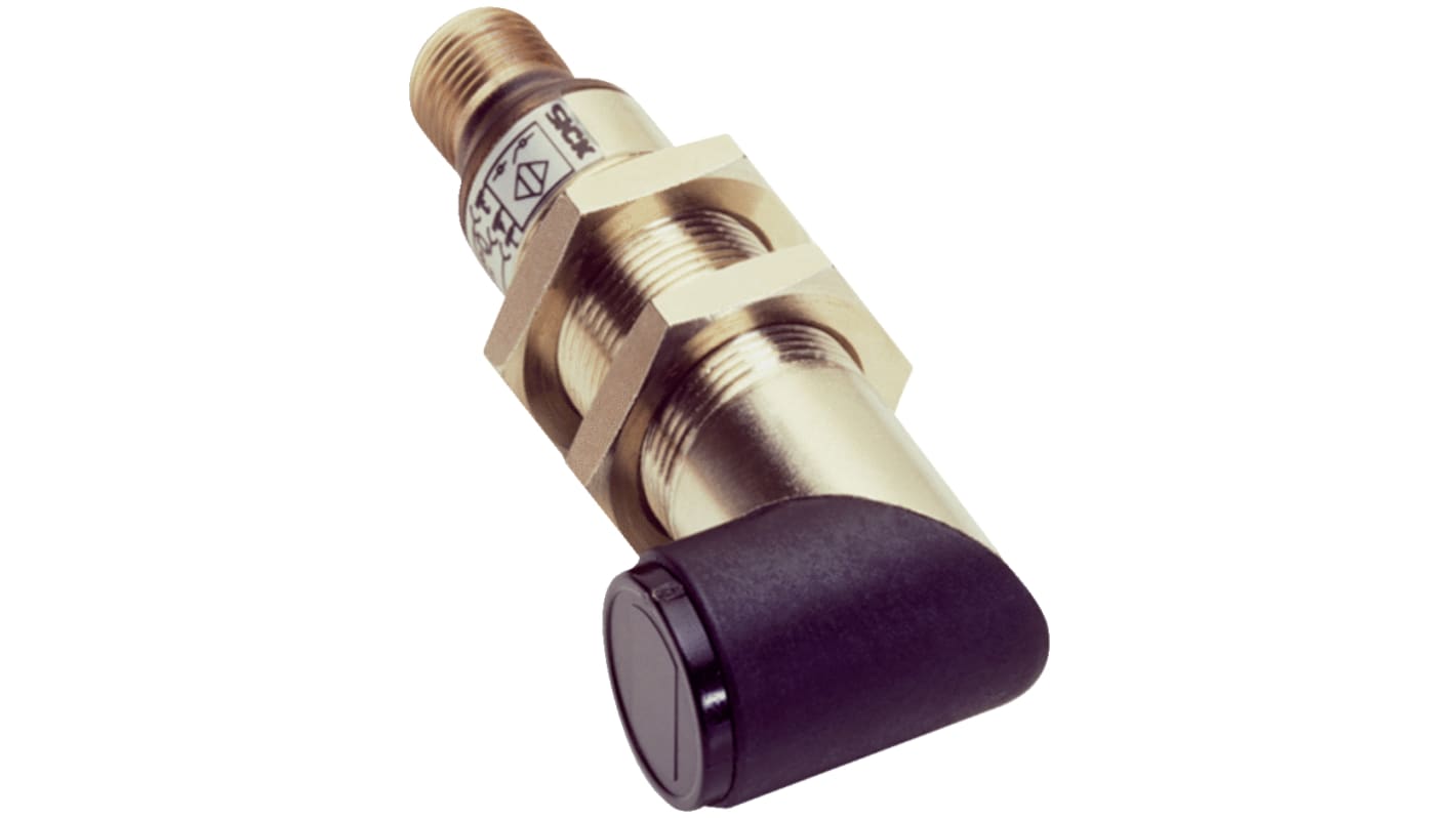 Sensore fotoelettrico cilindrico Sick VL18-4P3440 a retroriflessione, rilevamento fino a 3,7 m, connettore M12, IP67.