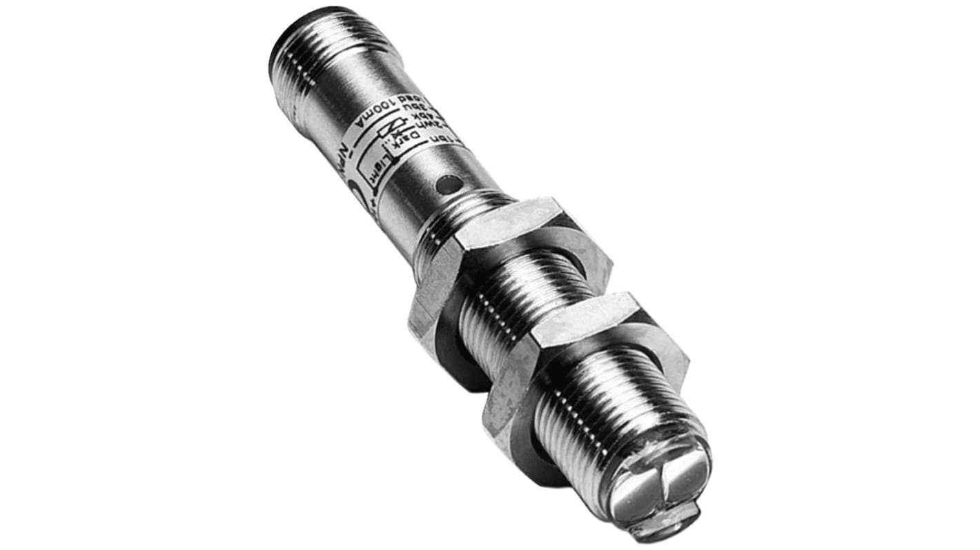 Sensore fotoelettrico cilindrico Sick VL12-2P430 a retroriflessione, rilevamento fino a 3 m, uscita PNP, IP67.