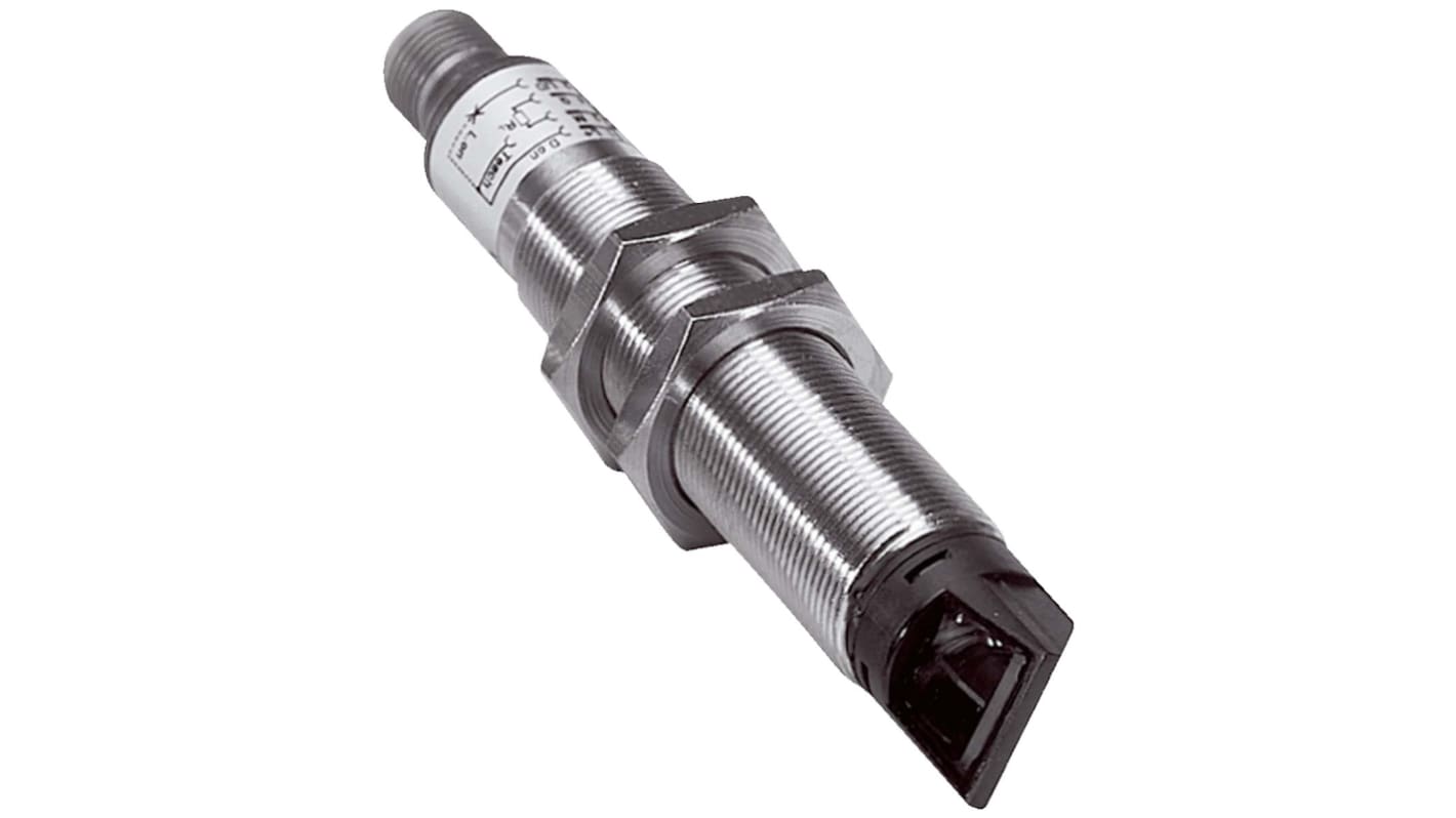 Sensore fotoelettrico cilindrico Sick VL18L-3P344 a retroriflessione, rilevamento fino a 35 m, uscita PNP, IP67.