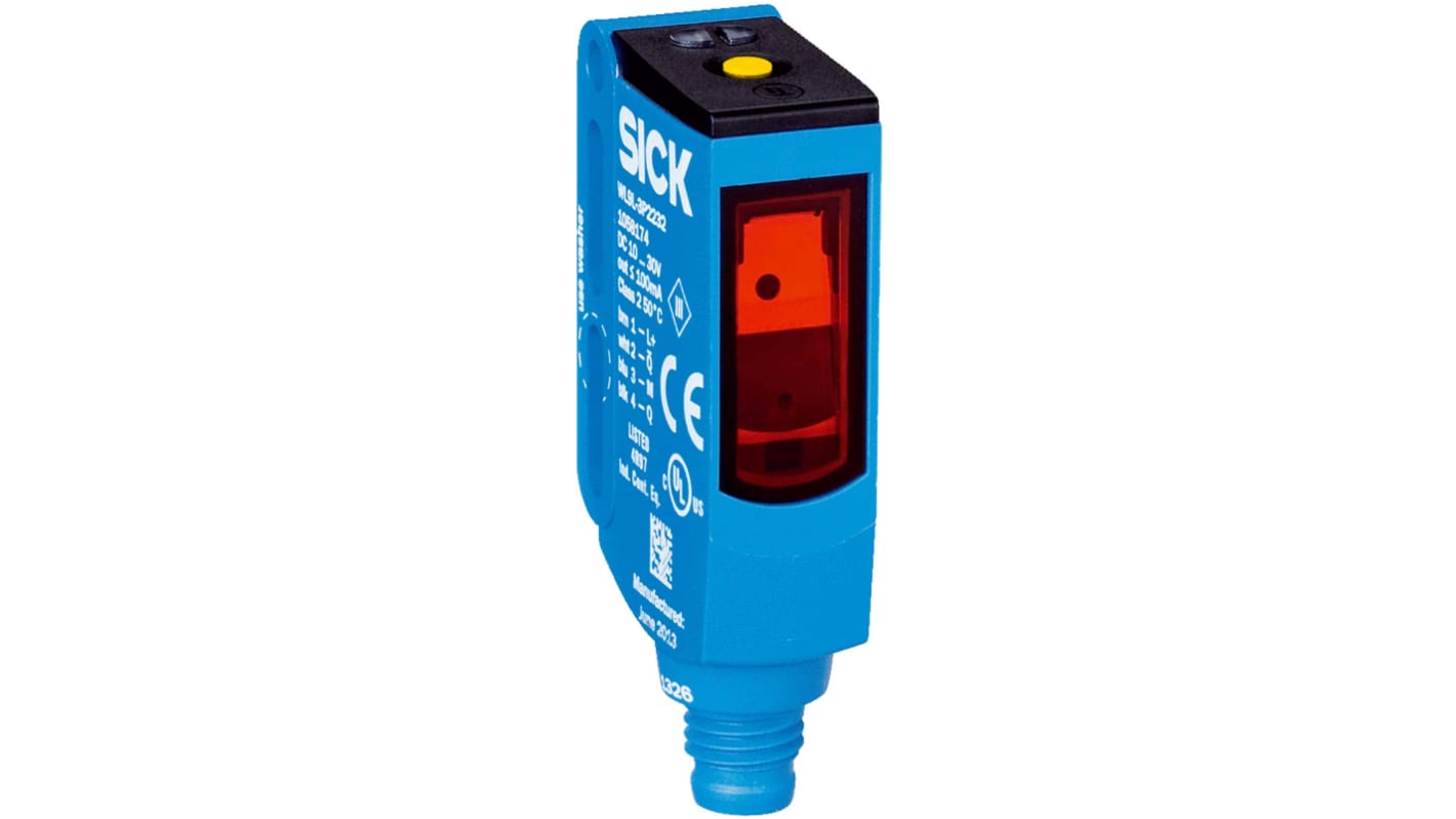 Sensore fotoelettrico rettangolare Sick WL9LG-3P2252, rilevamento a retroriflessione fino a 3,5 m, uscita PNP, grado di protezione IP66/IP67/IP69K.