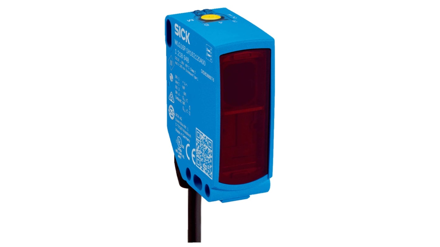 Sensore fotoelettrico rettangolare Sick WLG16P-34162120A00Z, rilevamento a retroriflessione, gamma 5 m, connettore M12.