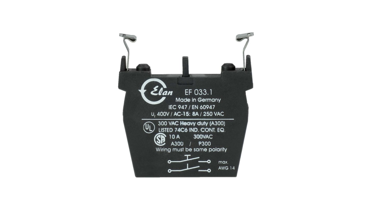 Blocco contatti Schmersal 101006544, interruttore a pulsante, 2 NA, 230V, IP40, montaggio flangia posizione 1.